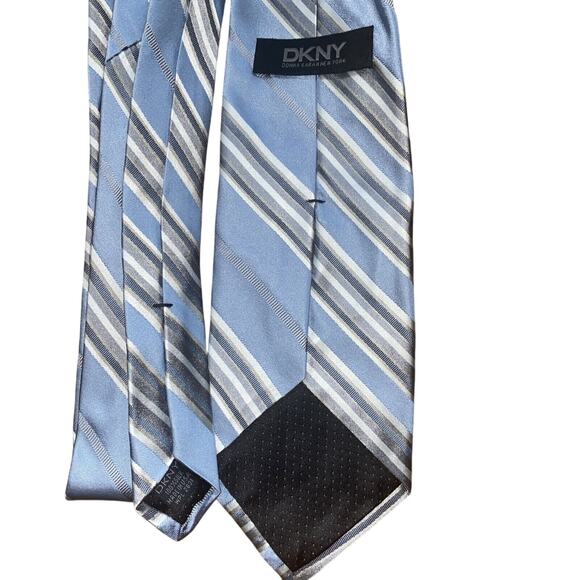 DKNY - Blue/White Striped Silk Men's Neck Tie - Picture 2 of 8